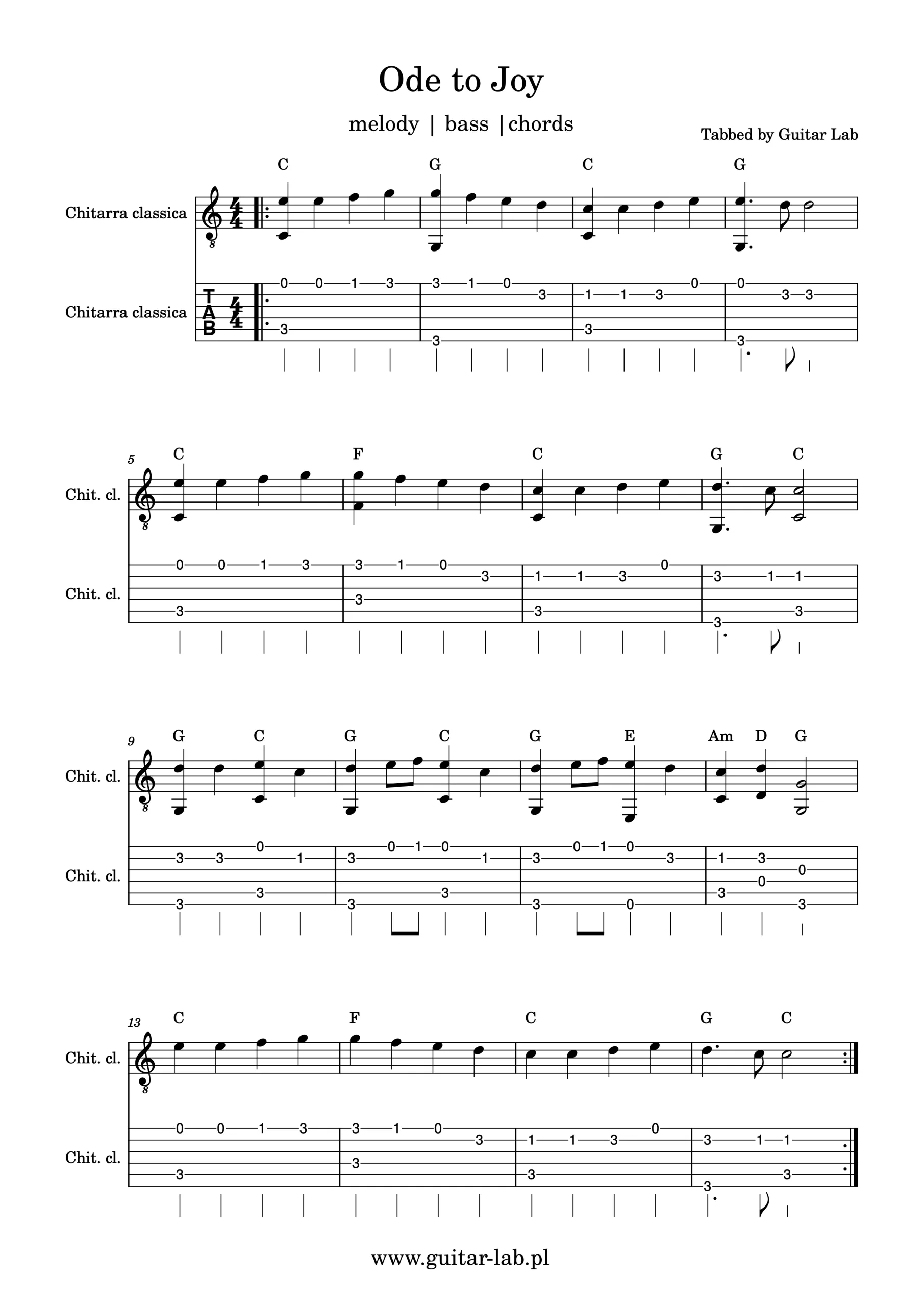 ode to joy guitar, beethoven guitar arrangement, classical guitar, melody with bass, guitar chords, guitar tab
